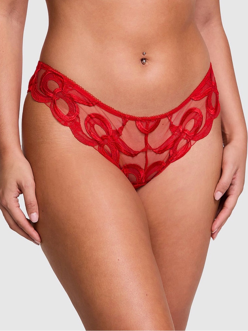 Victoria's Secret Red Sheer Lace Bikini Panty